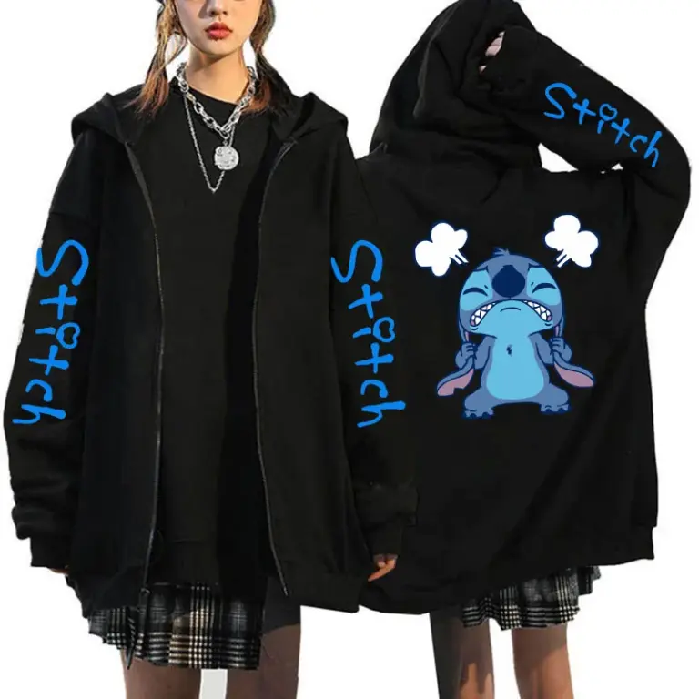 Hoodie Zipper Cartoon Winter Disney Stich Zip Up Hoodies Frauen Harajuku Nette Anime Sweatshirt Manga Streetwear Hoody Weibliche 5