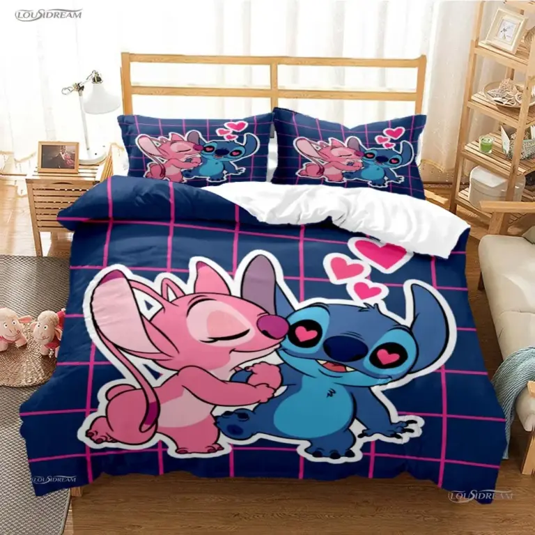 Disney Stitch Cartoon geschnitten ganzjährig Bett bezug Bettdecke Bettwäsche Set weichen Bett bezug und Kissen bezüge Single/Double/Queen/King 4