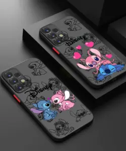 Disney Stitch Love Angel Handyhülle für Samsung S24 S23 S22 S21 S20 FE S10 S9 Plus Ultra Pro 5G Frosted Translucent Matter Cover