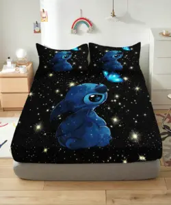 Lilo & Stitch Cartoon Spann betttuch Home Cover für Teenager elastische Bettwäsche niedlichen Digitaldruck Blätter Bettwäsche Kinder