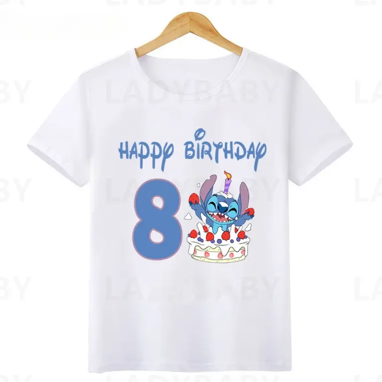 Disney Lilo & Stitch alles Gute zum Geburtstag Kinder T-Shirt Mädchen Kleidung 1 2 3 4 5 6 7 8 9 Jahre Jungen lustige T-Shirt Kinder kleidung 4