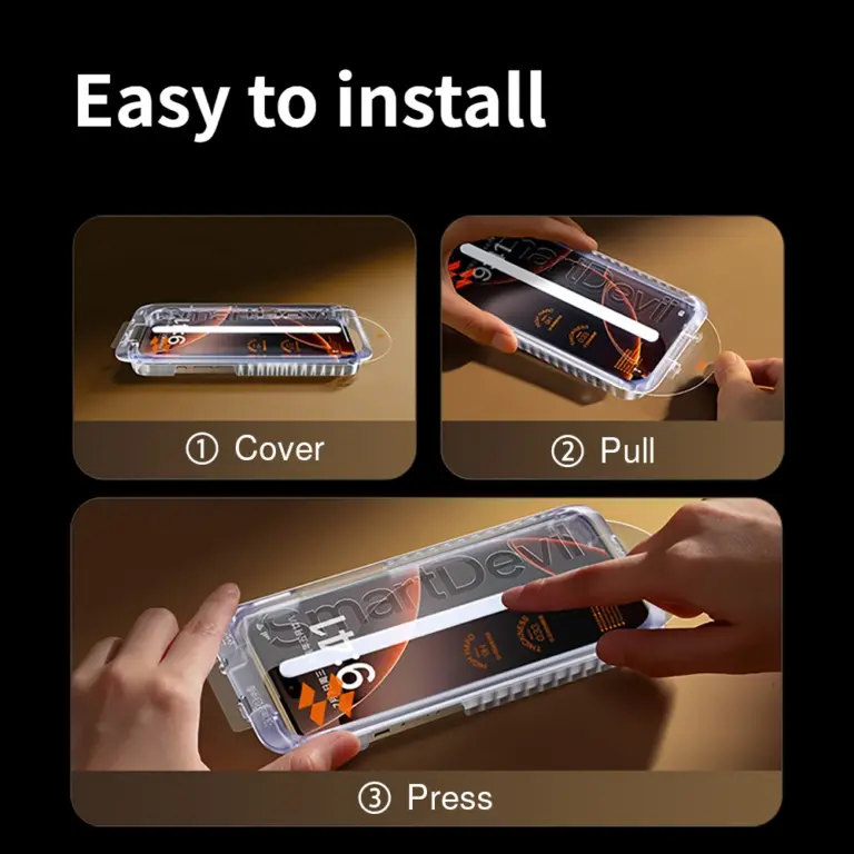 Smart devil staubfreie Kabinen-Displays chutz folie für iPhone 16 Pro Max 16 15 HD klare Hartglas folie mit einfachem Installation werkzeug 3