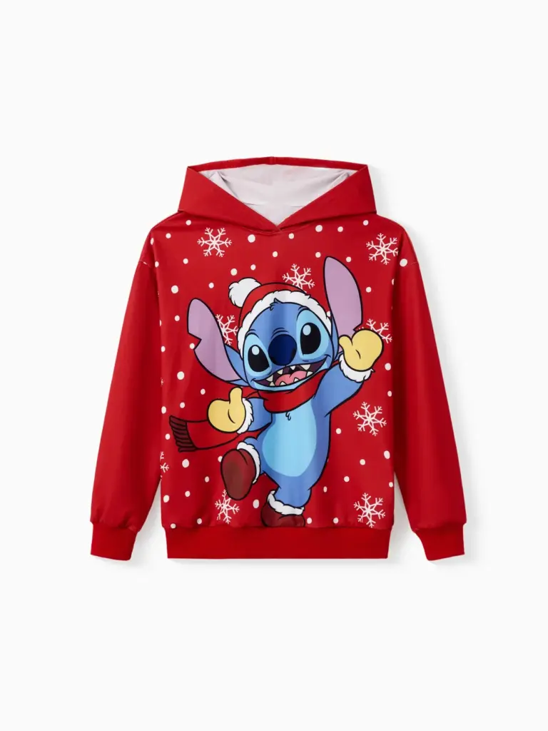 Miniso Damenmode-Kapuzenpullover, Disney Stitch, niedlich, weihnachtlich bedruckt, Sportbekleidung, Herbst/Winter, lockeres, übergroßes Langarm-Oberteil 2