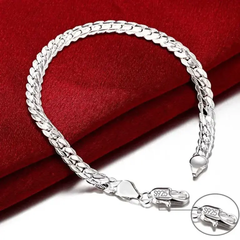 925 Sterling Silber klassische flache seitliche Kette Armbänder Halskette für Frauen Herrenmode Party Hochzeits schmuck Geschenke Pulse ras 6