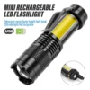 Mini wiederauf ladbare LED-Taschenlampe mit Seiten licht, mit xpe Cob Perlen, Unterstützung Teleskop zoom, mit Stift clip, für Abenteuer