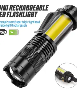 Mini wiederauf ladbare LED-Taschenlampe mit Seiten licht, mit xpe Cob Perlen, Unterstützung Teleskop zoom, mit Stift clip, für Abenteuer