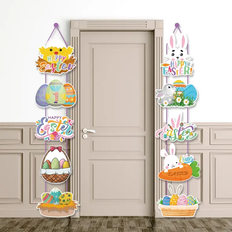 Glückliche Ostern hängende Tür Banner Hase Ei Karotte Muster Papier Couplet Ostern Dekoration für zu Hause 2024 Frühling Party Kaninchen Geschenk 1