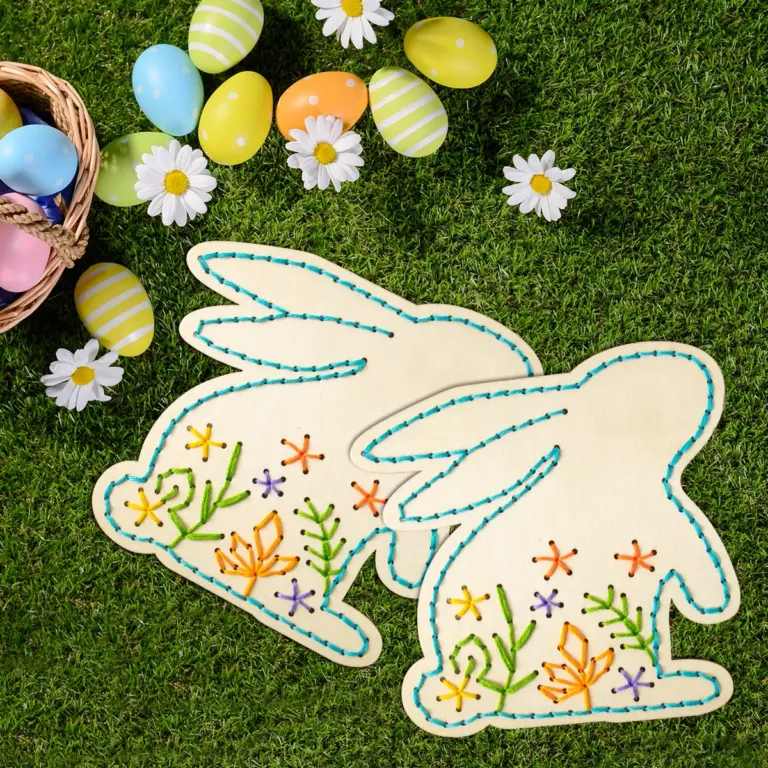 Ostern Holz Kreuz stich Kit DIY Osterhasen Ei Holz Ornament hängen Dekor Ostern Party für Kinder Kunst handwerk Aktivität Party 2