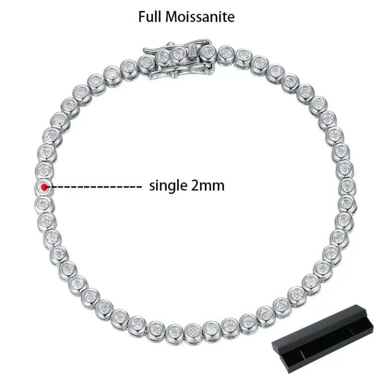 KNOBSPIN 2mm Moissanite Tennis Armband für Frau Männer Hip Hop Kette mit GRA 100% Sterling-Splitter 18k Weiß gold Überzogene Armband 4