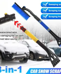 3-in-1 einziehbare Auto-Schneeschaufel mit Bürste – abnehmbarer Eiskratzer zum Abtauen und Schneeentfernen im Winter, langlebiges ABS, gelb