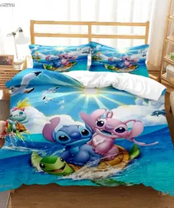 Disney Stitch Cartoon geschnitten ganzjährig Bett bezug Bettdecke Bettwäsche Set weichen Bett bezug und Kissen bezüge Single/Double/Queen/King