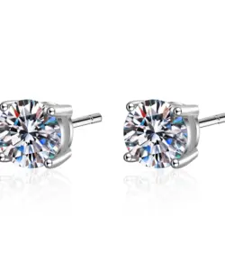 Echt Moissanite Stud Ohrringe 14K Weiß Gold Überzogene Sterling Silber 4 Prong Diamant Ohrring für Frauen Männer Ohr Stud 1ct 2ct 4ct 5