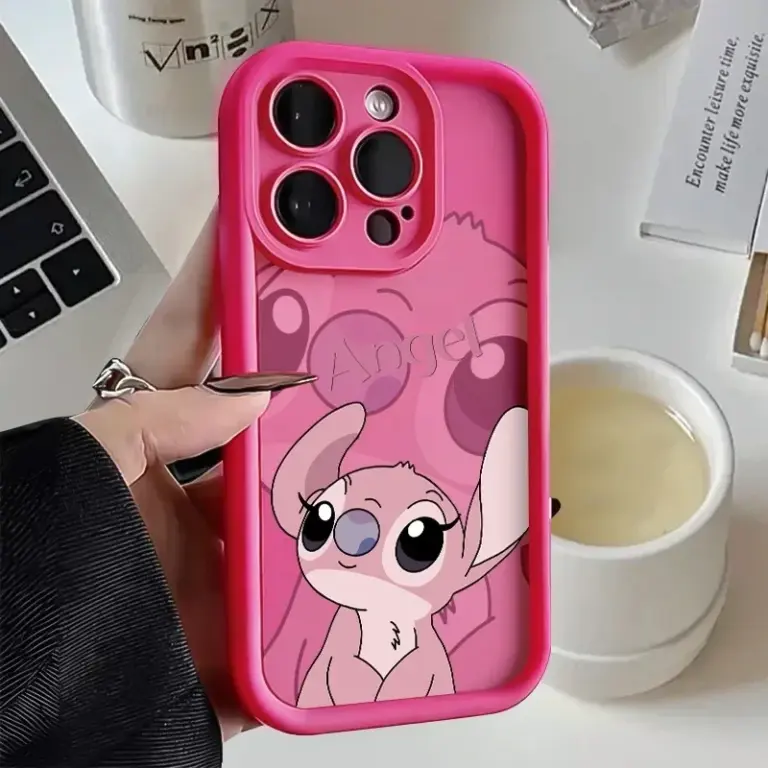 Süße Disney Pink Stitch Paar Handyhülle für iPhone 11 12 13 14 15 Pro Max X XR XS MAX 8 7 Plus Silikon stoßfeste Hüllen Abdeckung 5