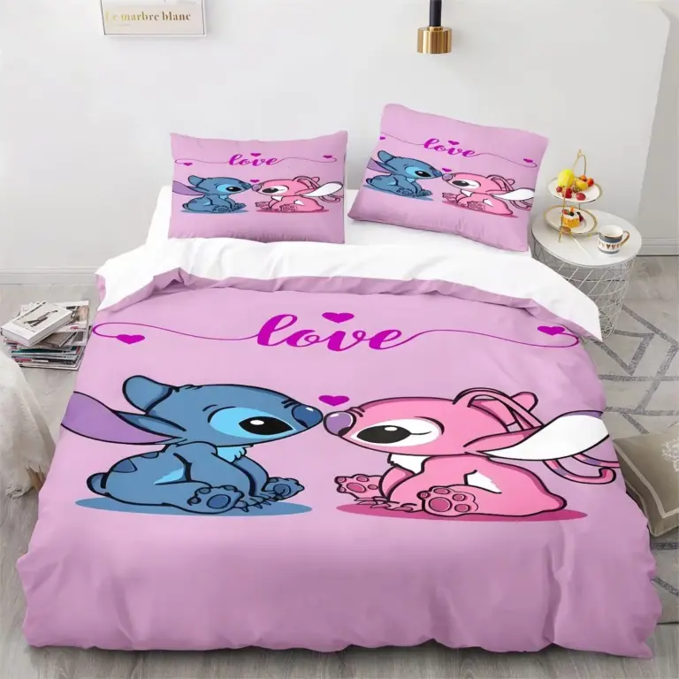 Stitch Kids Anime Bettbezug Lilo und Stitch 140 x 200 cm, Mikrofaser-Bettwäsche-Set in voller Größe mit Bettbezug, Schlafzimmerdekorationen