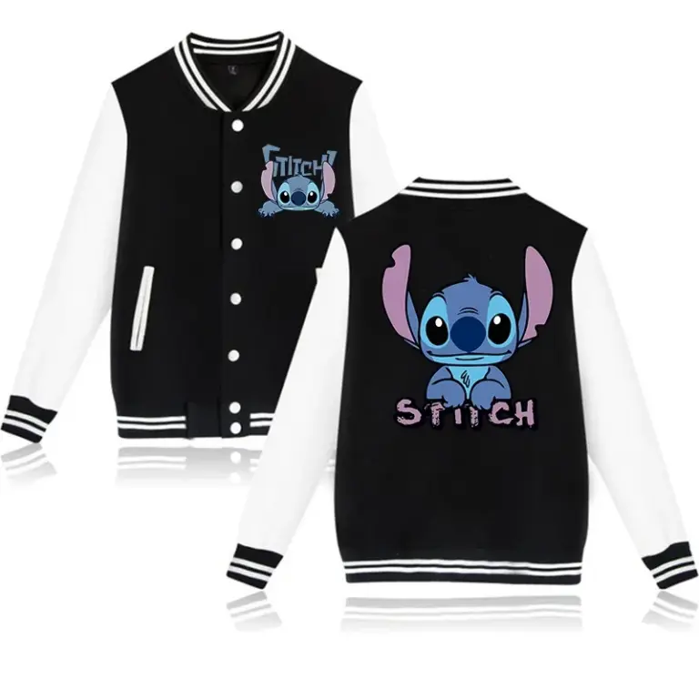 Y2k 90er Jahre Stich Disney Hoodie Baseball jacke Männer Frauen Sweatshirt Kinder Jungen Mädchen Harajuku Jacken Streetwear College Mäntel