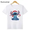 Disney Kinder T-Shirt Frohe Weihnachten Lilo & Stitch Santa Claus Print Mädchen Kleidung Baby Jungen T-Shirt Kinder Kleidung, hkp5830