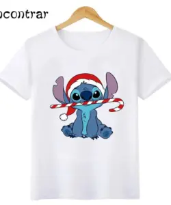 Disney Kinder T-Shirt Frohe Weihnachten Lilo & Stitch Santa Claus Print Mädchen Kleidung Baby Jungen T-Shirt Kinder Kleidung, hkp5830