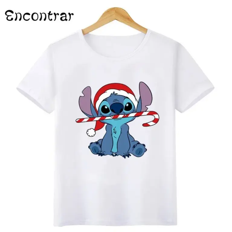 Disney Kinder T-Shirt Frohe Weihnachten Lilo & Stitch Santa Claus Print Mädchen Kleidung Baby Jungen T-Shirt Kinder Kleidung, hkp5830