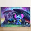 Ohnezahn und Stitch, niedlicher Disney-Cartoon, voller Diamanten, Kunstgemälde, Fantasy-Tier, Kreuzstich, handgefertigt, Mosaik, Heimdekoration 2