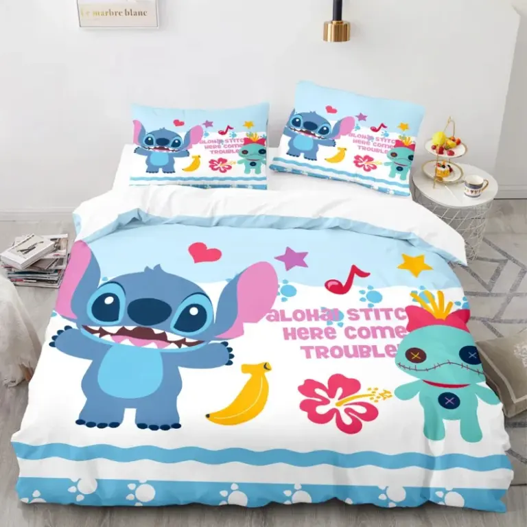 Kinder Bettwäsche Set Kawaii Stich Cartoon Bettbezug Anime Stich Engel Kissenbezug Kinder Bequemes Bett Set Full Twin Queen King 4