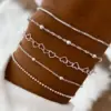 5 teile/satz Exquisite Gold/Silber Farbe Dünne Herz Kette Armbänder Set Für Frauen Täglich Tragen Schmuck Zubehör