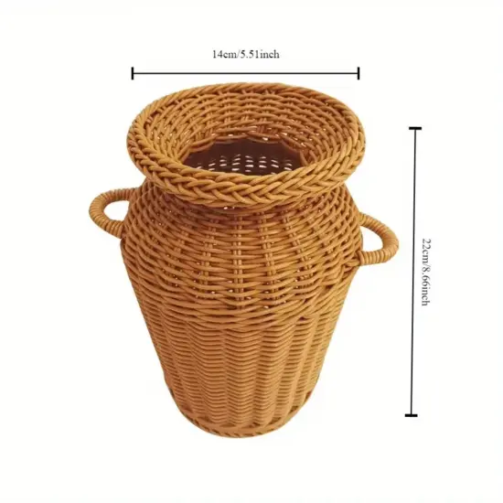1 Stück klassischer gewebter Rattan-Blumenkorb, langlebig und waschbar, chinesisches Retro-Blumenarrangement, praktische Heimdekoration 6