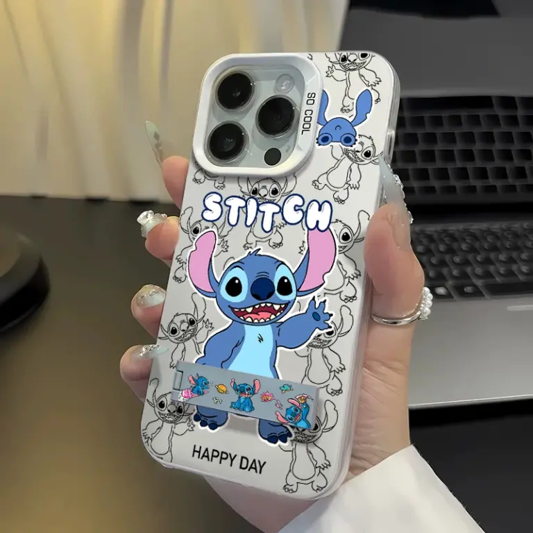 Cartoon Disney Stitch Angel Handy hülle für iPhone 16 15 14 13 12 11 Pro max x xr xsmax 8 plus stoß feste Rückseite mit Halter 5