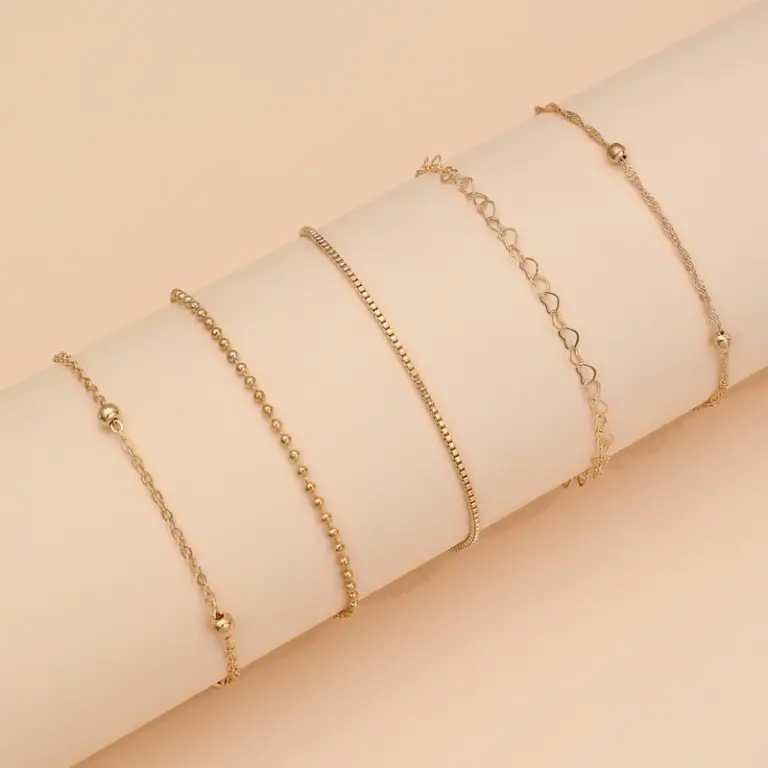 5 teile/satz Exquisite Gold/Silber Farbe Dünne Herz Kette Armbänder Set Für Frauen Täglich Tragen Schmuck Zubehör 5