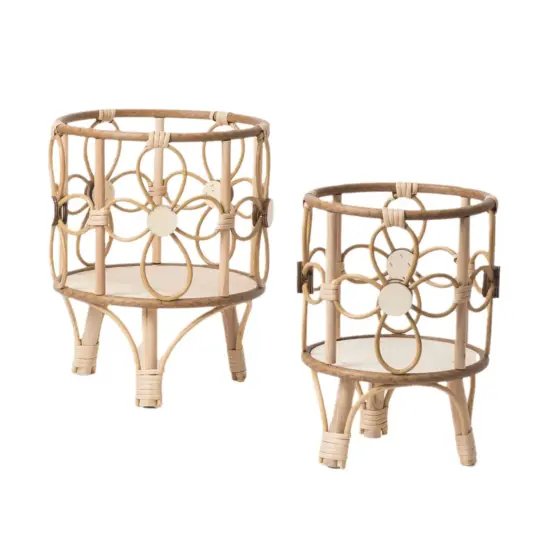 Hohler Blumenständer, handgewebt, Nachahmung von Rattan, Pflanzenständer, Desktop, kreativer Blumentopfständer, Balkon-Pflanzgefäß mit Holzbeinen 5