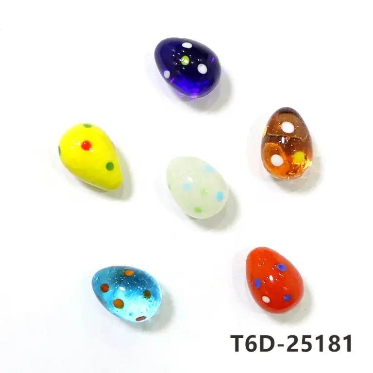 6Stück 25x18mm Ostern Ei Geformt Mini Murano Glas Oval Ball Handwerk Ornamente Seltene Marmor Nette Handgemachte kiesel Für Urlaub Dekor 5