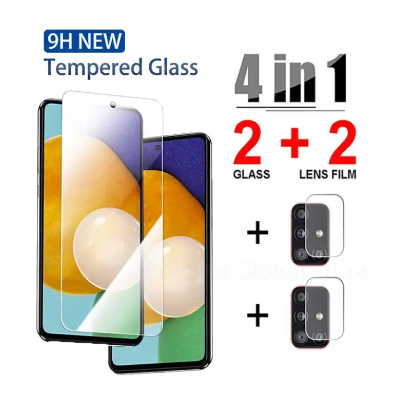 4 in1 gehärtetes Glas für Samsung A53 A52 A13 A12 A32 A33 A21s A51 A71 A31 Kamera objektiv Displays chutz folie für Samsung A23 A22 Glas