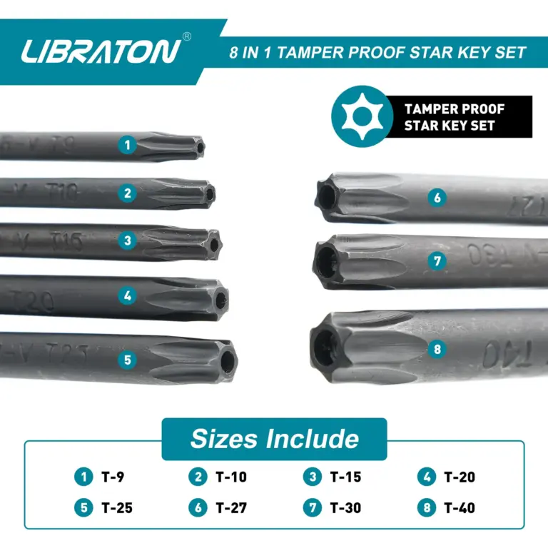 LIBRATON 8-in-1 klappbarer Inbusschlüssel-Set, metrisches Inbusschlüssel-Set, Werkzeug oder klappbares, manipulationssicheres Torx-Schlüssel-Set, tragbares Sternschlüssel-Set 3