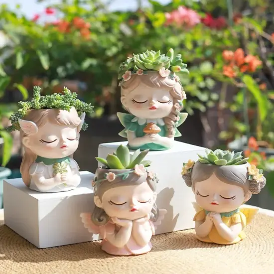 Märchen Mädchen Pflanzer für Sukkulenten Luft Pflanzen Harz Blumentopf Tischplatte Ornament Fee Garten Figuren Hausgarten Dekor 4