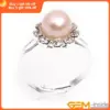 Natürliche 7-8mm Runde Perle Ring Frauen Geschenke Weiß Rosa Schwarz Lila Perle Ring Für Party Geschenk Silber überzogene Strass Perle 2