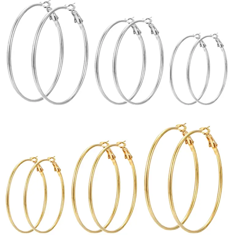 6-teiliges Übertreibungs-Ohrring-Set aus goldfarbenem Metall für Damen, einfacher runder Kreis-Ohrring, weiblich, silberfarben, täglicher Schmuck