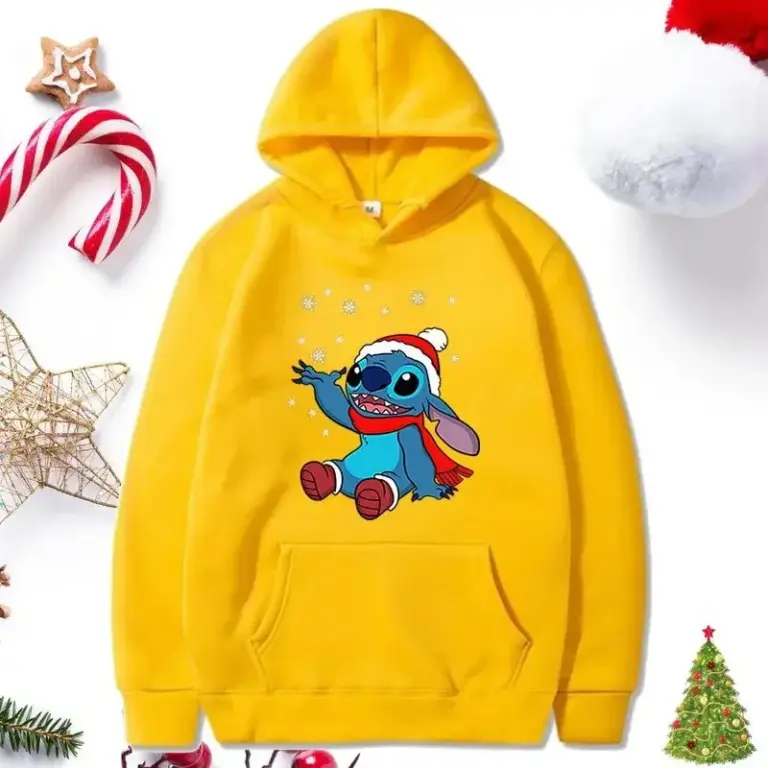 Schönes Muster lose männliche Sweatshirts Tasche Weihnachten Disney Stitch Cartoon niedliche Kleidung Männer Hoodies Herbst Winter beliebt 6