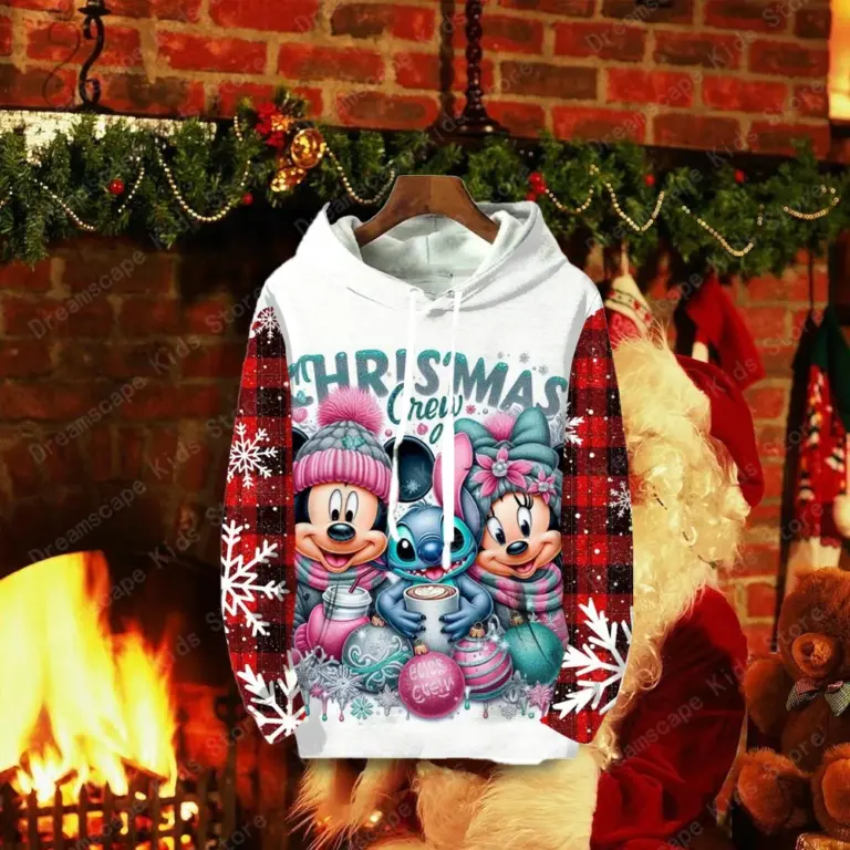 (MINISO) Die Disney Stitch Christmas Series Family Gift Hoodies Casual Style Streetwear Sweatshirts Herbst/Winter Tops Damen Mäntel 4