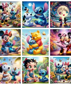 Mickey Mouse und Lilo Stitch Disney Cartoon Diamant Mosaik Malerei Schönheit Blume Schmetterling Landschaft Kreuz stich Raum dekor