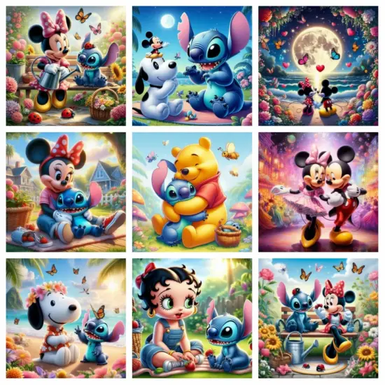 Mickey Mouse und Lilo Stitch Disney Cartoon Diamant Mosaik Malerei Schönheit Blume Schmetterling Landschaft Kreuz stich Raum dekor