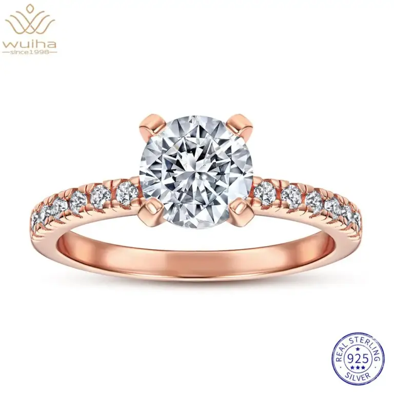 Wuiha echtes 925 Sterling Silber Roségold rund 7mm vvs1 weißer Saphir erstellt Moissan ite Ring für Frauen Geschenk Drop Shipping 1