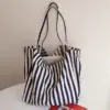 Große Kapazität Leinwand Frauen Shopper Tote einfache gestreifte Umhängetasche weibliche lässige multifunktion ale Reise Top-Griff Handtasche 1