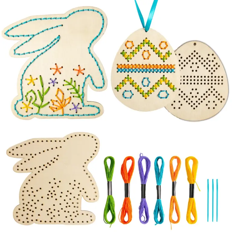 Ostern Holz Kreuz stich Kit DIY Osterhasen Ei Holz Ornament hängen Dekor Ostern Party für Kinder Kunst handwerk Aktivität Party