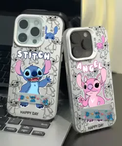 Cartoon Disney Stitch Angel Handy hülle für iPhone 16 15 14 13 12 11 Pro max x xr xsmax 8 plus stoß feste Rückseite mit Halter