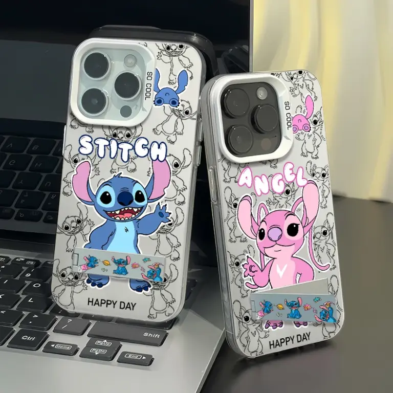 Cartoon Disney Stitch Angel Handy hülle für iPhone 16 15 14 13 12 11 Pro max x xr xsmax 8 plus stoß feste Rückseite mit Halter