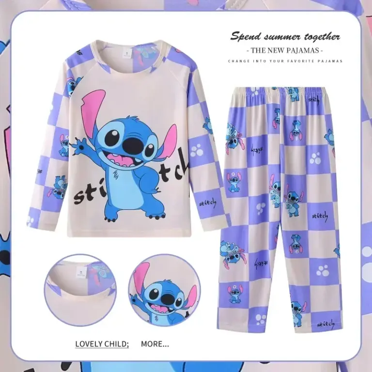 Disney Stich Kinder Pyjamas Nette Anime Cartoon Engel Kinder Herbst Hause Kleidung Jungen Mädchen Weiche Pyjama Set Kawaii Urlaub Geschenke 4