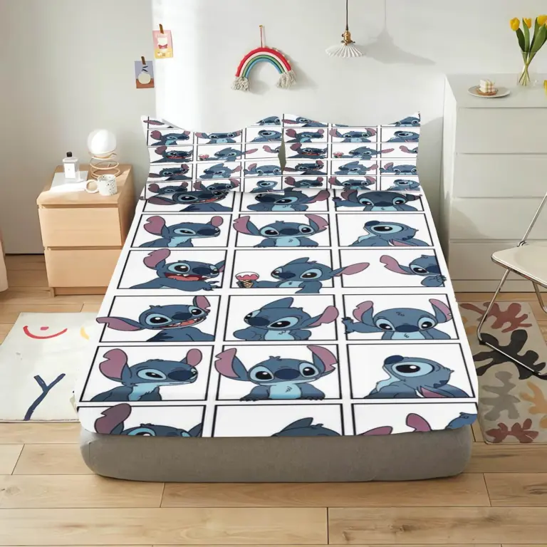 Lilo & Stitch Cartoon Spann betttuch Home Cover für Teenager elastische Bettwäsche niedlichen Digitaldruck Blätter Bettwäsche Kinder 2