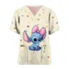 Sommer Disney Stitch T-Shirts Frauen Tasche lange T-Shirt Mädchen Kurzarm Krankenhaus tragen V-Ausschnitt Krankens ch wester Uniform T-Shirt Cartoon Top 3