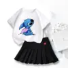 Neue süße Lilo Stitch T-Shirts Rock Set Kawaii Disney Cartoon Grafik T-Shirt Kinder Casual kurze Ärmel Tops Sommer Mädchen Kleidung 5