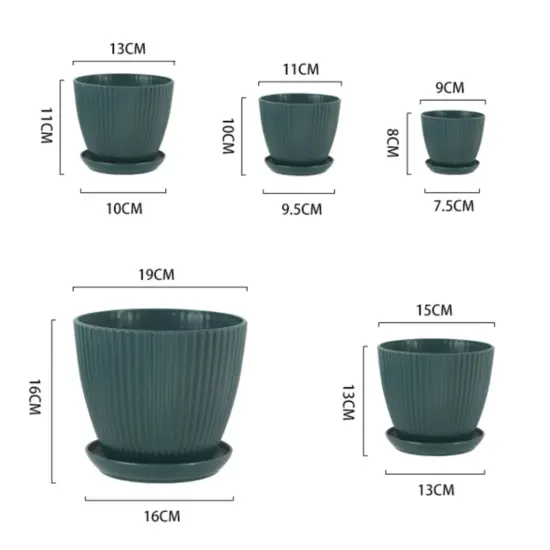 Kunststoff-Blumentopf, Sukkulenten-Topf mit Tablett, grüner Dill, rund, doppelschichtig, kleiner Blumentopf, Heimbüro, Desktop-Dekoration 6