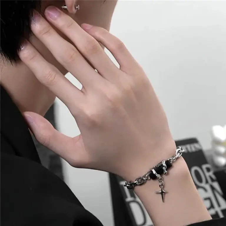 Mode Kristall Stein Kreuz Charme für Frauen Männer Punk-Stil Stern Silber Farb kette verstellbares Armband schwarz blau Kristall 2